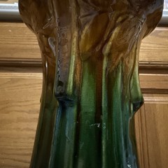Majolica Pedestal Ceramic Plant Stand Art Nouveau Green Brown 13.25x7x8.75”