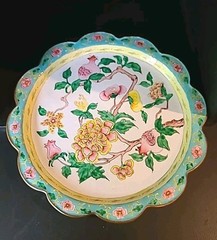 Floral Enameled Copper Plate Republic Of China Scalloped Edge 10″ Decor Plate