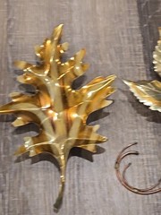 Vintage Home Interiors Gold Metal 2 Oak Leaves Metal Wall Art Decor HOMCO