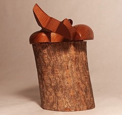 MCM FOX vtg cabin wood carved toothpick holder sculpture natural tree log art