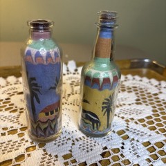 Pair Of Colorful Miniature Sand Art Bottles Handmade Brazil? Vintage