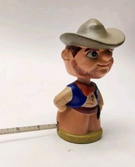 Vintage Bobblehead Cowboy Pincushion W/ Built-in Tape Measure Japan