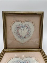 VTG Home Interiors Homco Pink Floral Heart Framed Wall Art Print Set of Two