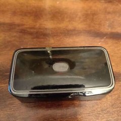 Antique probably Edwardian snuff box with pewter cartouche and decoration