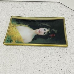 Asti Glass Pin Vanity Ring Dish Small Tray Edwardian Victorian Woman Portrait