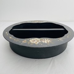 MCM Black Round Tole Curio Hanging Shelf Hand Painted Metal 11.5 x 11.5″