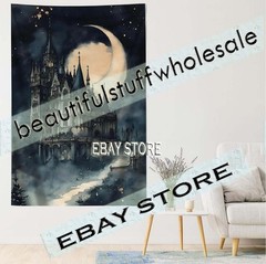 View Castle Wall Hanging Tapestry Moon Gothic Scene 39X59 in