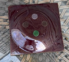 Mid-Century Modern Enamel on Copper Square Plate Trinket Dish Lobster Crawfish