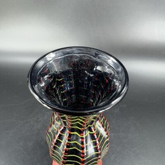Hand Blown Studio Art Glass Vase Halloween Decor Artist Signed Red Black Spider