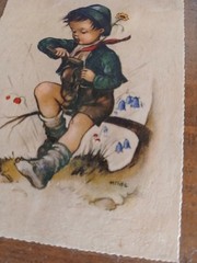 Hilde Hummel German Illustration Print Boy Portrait Mounted on Wood Unframed