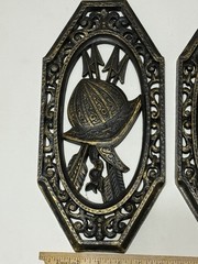 1968 HOMCO SET 2 WALL PLAQUES MEDIEVAL 7103 7105 BLACK BRONZE DECOR GOTHIC USA