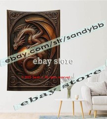 Golden Dragon Relief Tapestry 3D look Wall Art mythic 39X59 in