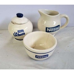 vtg. NESTLE La Lechera Creamer, sugar bowl and mixing bowl set