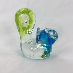 Vintage Hand Blown Art Glass Squirrel Figurine Blue Clear Green 3 1/2″ Tall