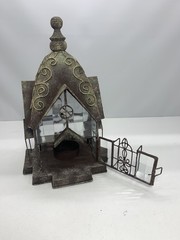 Cathedral Lantern Beveled Glass Rustic Metal Tea Light, Gothic Or Fairy House