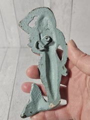 Mermaid Rustic Cast Iron Antiqued Single Hook Storage Wall Hook 6″ Blue Nautical