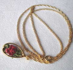 Goebel Olszewski Red Rose Pendant Necklace Painted/Sculpted Vintage NEW in Box