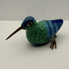 Vintage Cloisonné & Brass Miniature 5” Sandpiper Bird Sculpture Figurine
