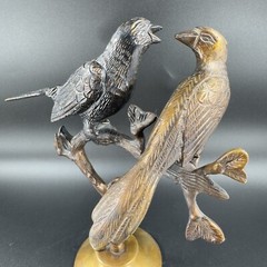 Vintage Brass Love Birds Sitting On The Tree Sculpture Figurine Heavy Figure VTG