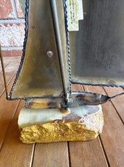 DeMott 10″ Sail Boat Brass Copper Art Sculpture on Striated Rock Base Signed