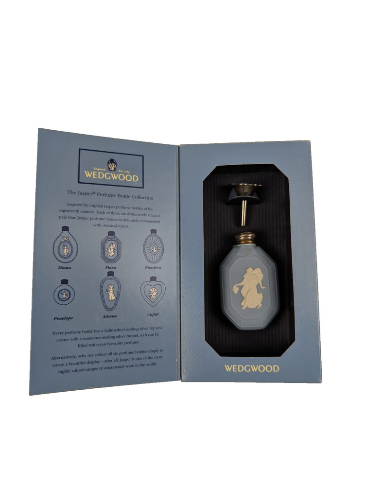 WEDGWOOD Blue Jasperware Small Perfume Bottle and Funnel in Original Box