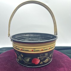 Tin Toleware Tole Ware Bucket Basket Metal Handpainted Apples Vintage
