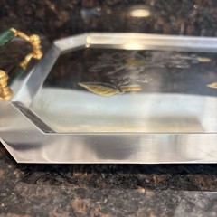 Vintage Serving Platter Inox 15/10 Steel with Green Gold Italy Beautiful Tray