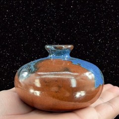 Vintage Hand Trown Art Pottery Bud Vase Signed Hand Made Ceramic Blue Red Drip