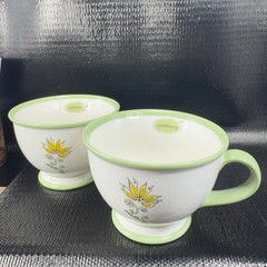 Starbucks Nurturing White Green Floral 10oz Coffee Cup Mug Set 2 Mugs Cups VTG