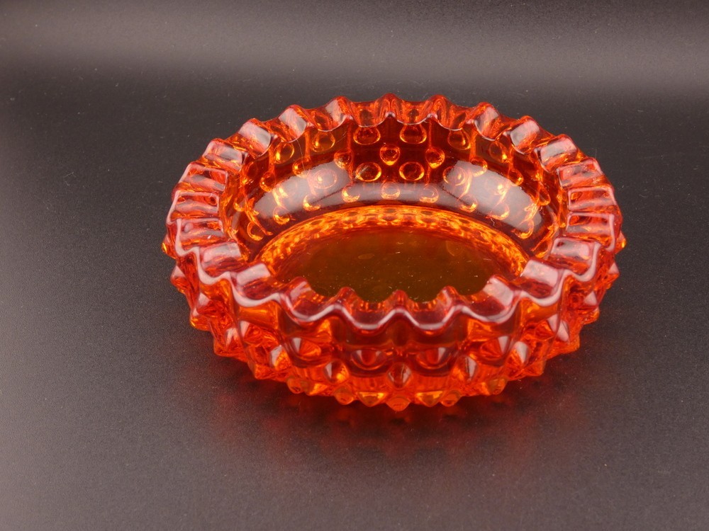 Vintage Fenton Amberina Orange Hobnail Glass Ashtray Trinket Dish