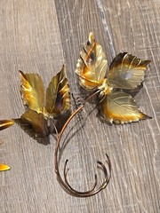 Vintage Home Interiors Gold Metal 2 Oak Leaves Metal Wall Art Decor HOMCO