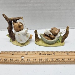 Vintage 1975 ENESCO MICE FIGURINES – Mouse Reading Book in Hammock & On Swing