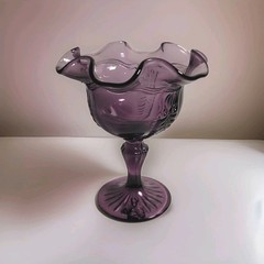 Fenton Amethyst Footed Compote Candy Dish Empress Pattern 1980s Marked