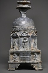 CIRCA NEAR EASTERN GANDHARAN METAL STUPA WITH BUDDHA FIGURES AND SCENES. RARE