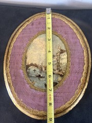 VTG Gold Gilt Italian Florentine Wood Oval Wall Picture Plaque Venice Pink Art