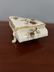 Vintage Pine Cone Design Trinket Jewelry Dish NW-PC-9 White and Gold