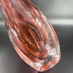 1990s Hand Blown Glass Vase Artist Signed Cranberry Faceted Glass Vase Vintage