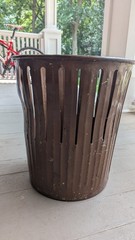 Vintage 1909 Erie Art Metal Co. Trash Waste Paper Basket Metal Slotted RARE