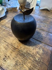 Large Wooden Apple With Brass Leaf/Stem
