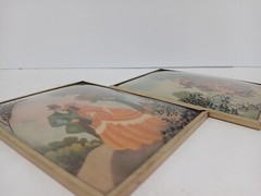 2 VTG ANTIQUE SILHOUETTE REVERSE PAINTED LOVERS CONVEX GLASS VICTORIAN PICTURES