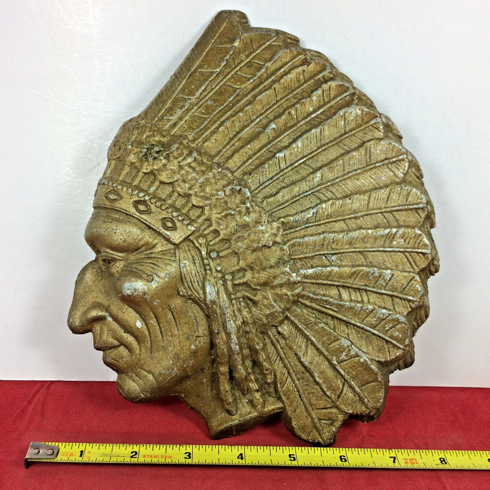 Vtg Cast Aluminum Native American Indian Chief Head Motorcycle Cigar Beer Sign