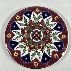 Nassos Keramik Ceramic Art Tile Coaster Hand Made Rodos Hellas Greece Round 3.5″