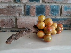 Vintage Italian Alabaster Stone Grape On Wood Stem Handpainted Display Collector