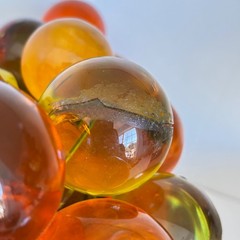 Vintage MCM Lucite Resin Grapes on Driftwood Amber Orange Large Cluster Glows