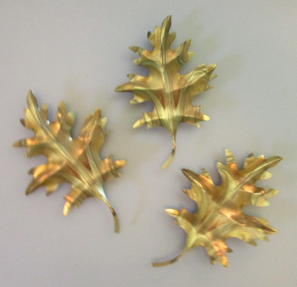 3 VTG Home Interiors Homco Brass Oak Leaves Wall Plaques Hangings Picture Accent