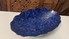 Jay King Lapis Inlay Scalloped Edge Mosaic Bowl 12x7x3 Stainless Steel