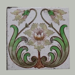Set of 5 Antique Art Nouveau Floral Tiles Henry Richards Tile Co. (HRT & Co)