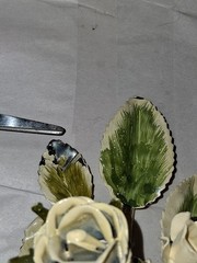 Vintage Toleware Metal Wall Hook W/Cream Roses & Green Leaves Cottagecore 7.5”