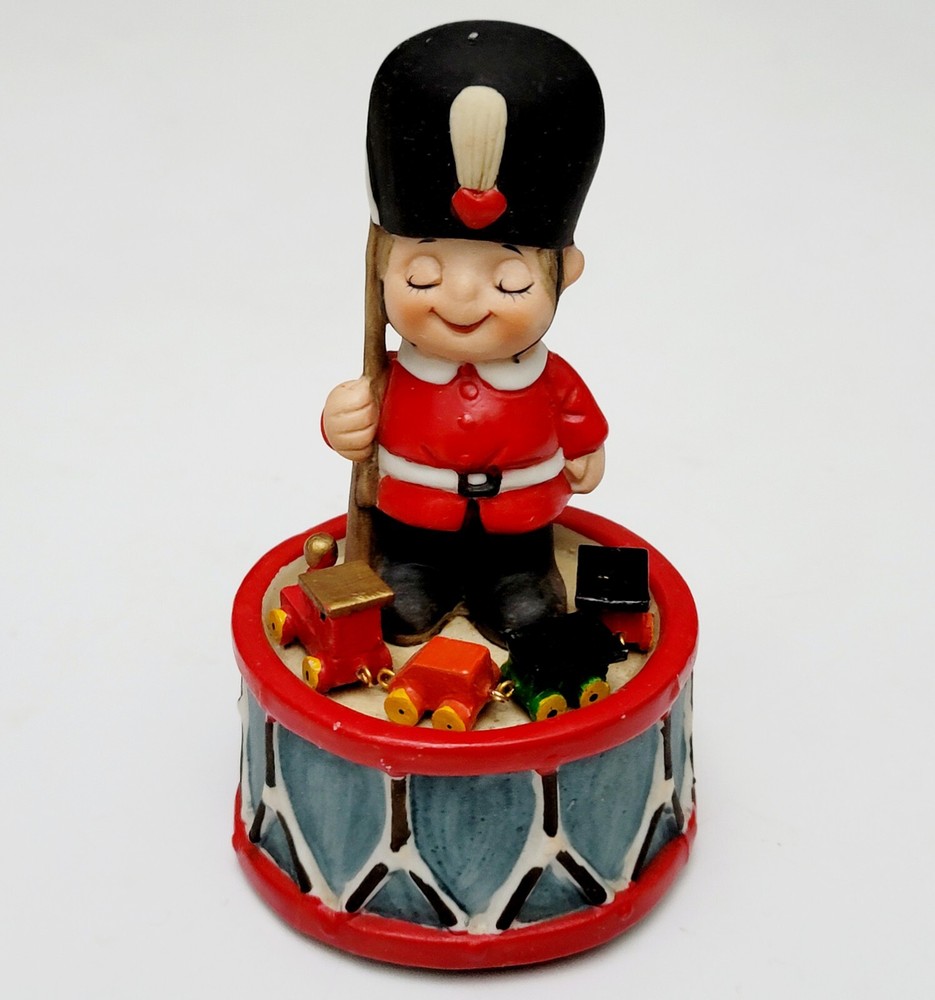 Vintage Working Music Box Boy Soldier Gun Bass Drum Toy Train Song School Days