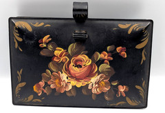 Vintage Decoware Handpainted metal silent butler crumb catcher floral toleware